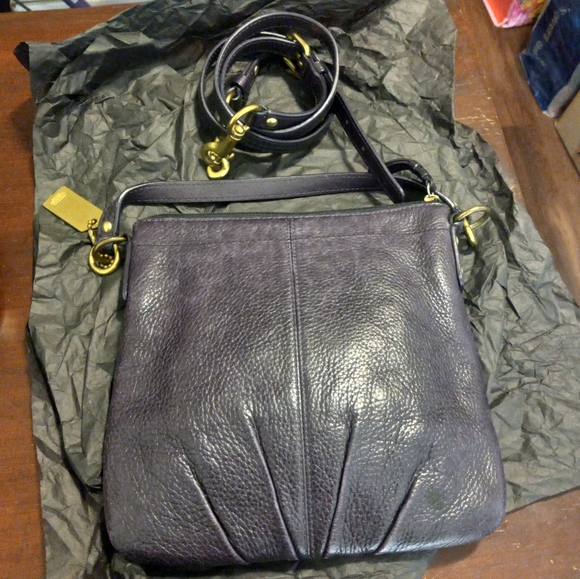 Coach Eggplant Purple Genuine Pebble Leather Crossbody w/LongGenuineLeatherStrap - Picture 4 of 12